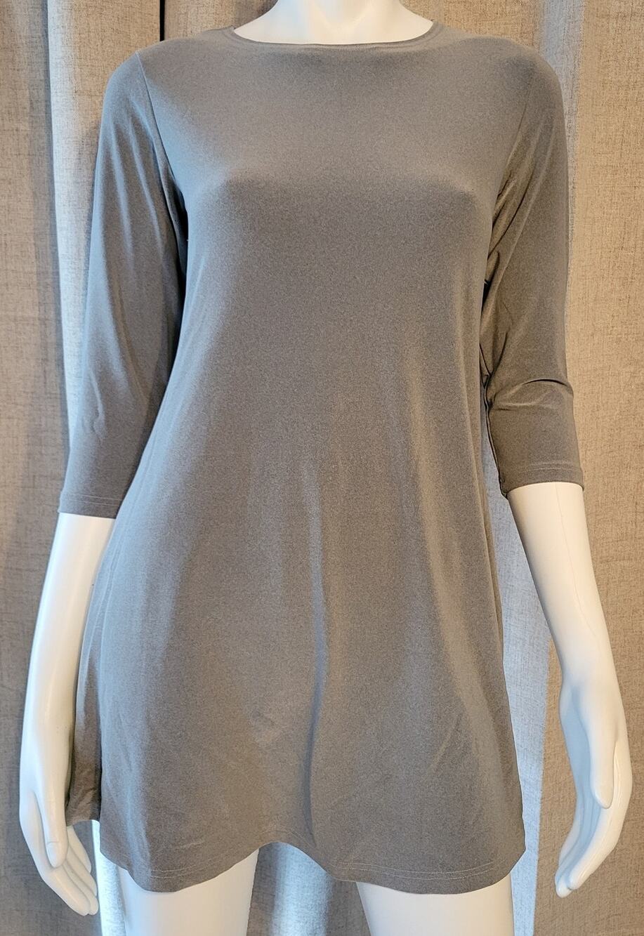 Sympli Nu Trapeze Dress Sze 4 Liquid Slinky Soft Stretch 3/4 Sleeve Pockets Gray